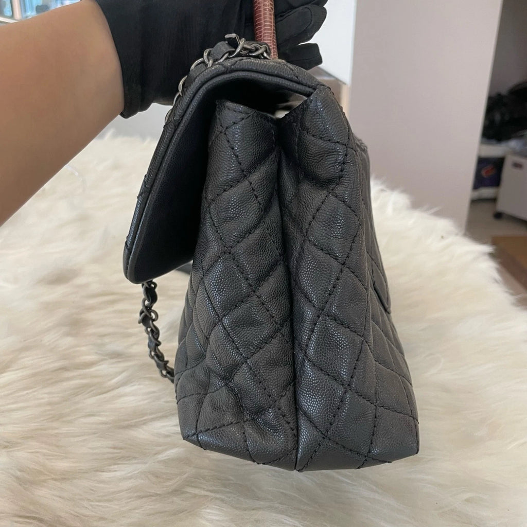 Chanel Coco Handle Large Black Caviar Leather Chain Shoulder Bag