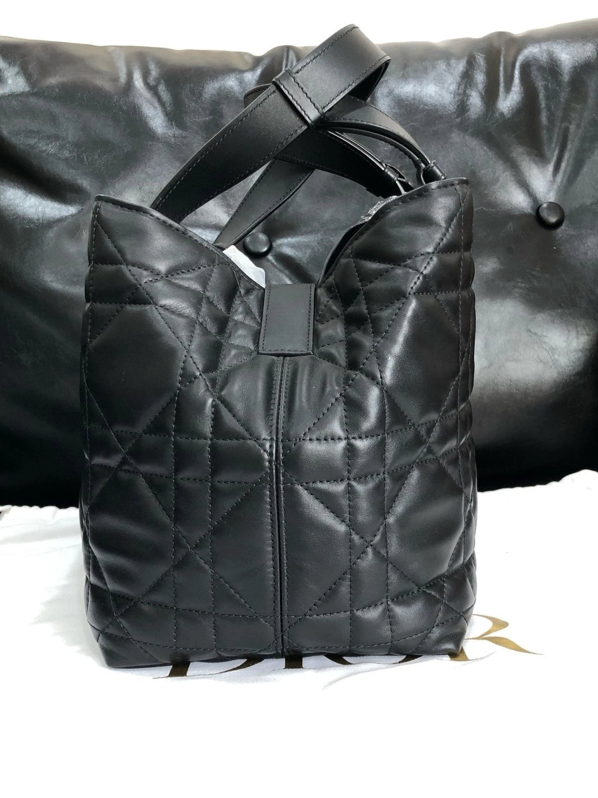 Dior Black Gold Mini Tote Bucket Bag For Women