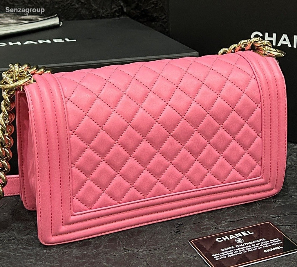 Chanel Leboy MM Calfskin Chain Shoulder Bag Crossbody Pink Gold Women Classic