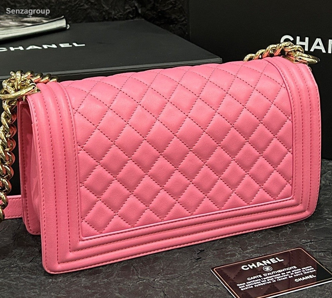 Chanel Leboy MM Calfskin Chain Shoulder Bag Crossbody Pink Gold Women Classic