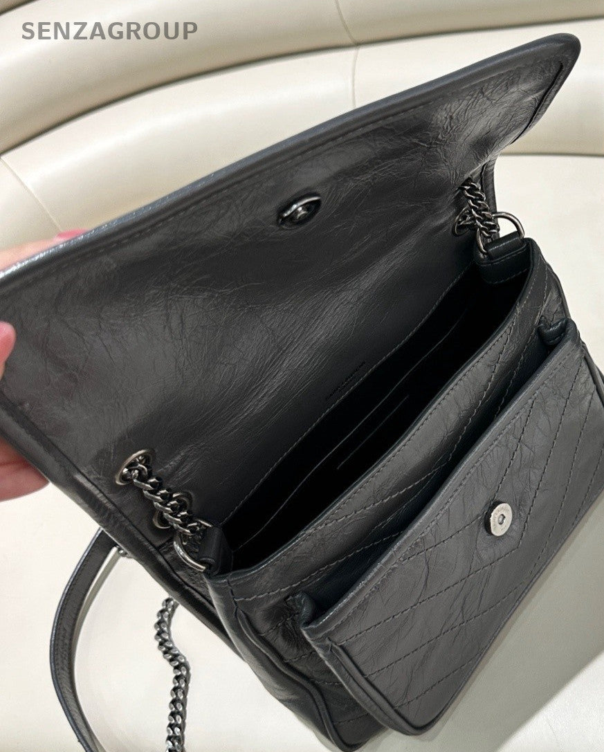 YSL Saint Lauren Baby Niki PM Shoulder Crossbody Bag Gray Almost Brand Ne