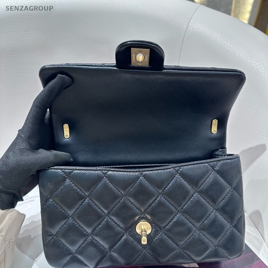 Chanel 25B Black Gold Lambskin CF Mini Flap Bag Chain Shoulder Bag Women