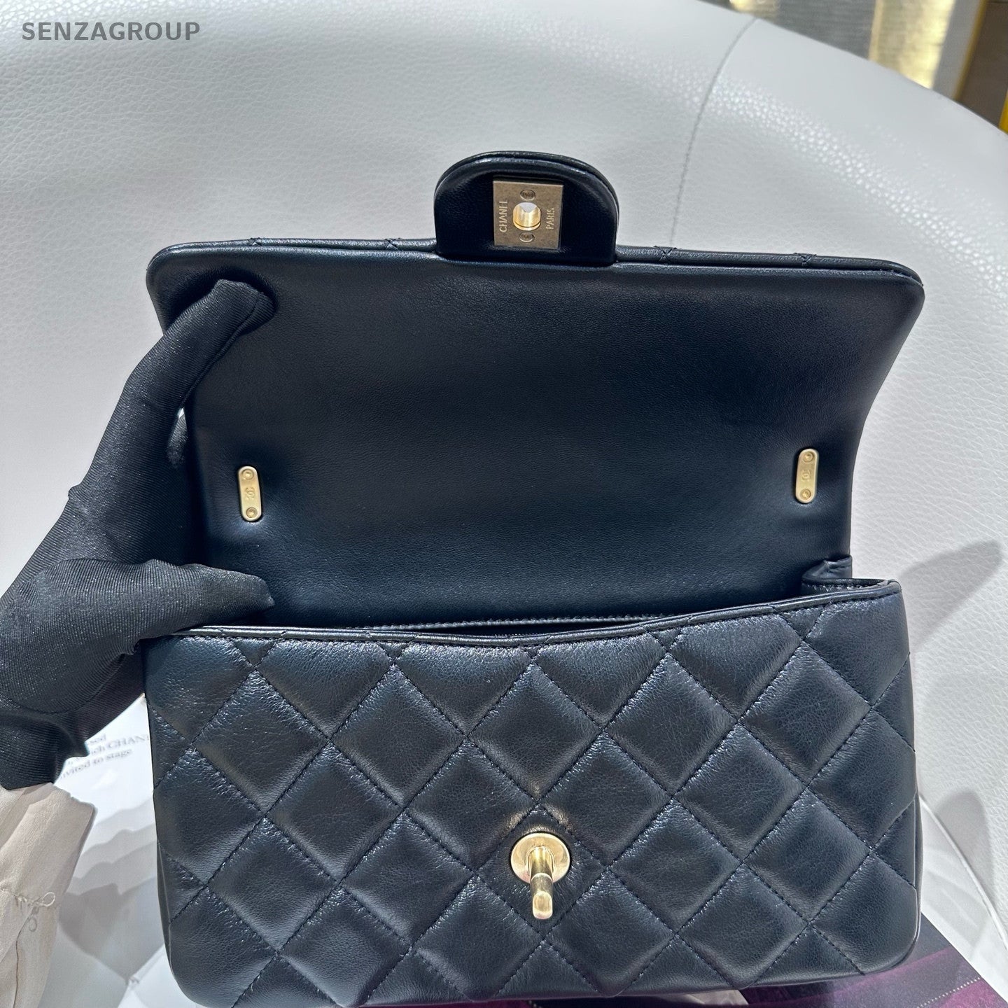 Chanel 25B Black Gold Lambskin CF Mini Flap Bag Chain Shoulder Bag Women