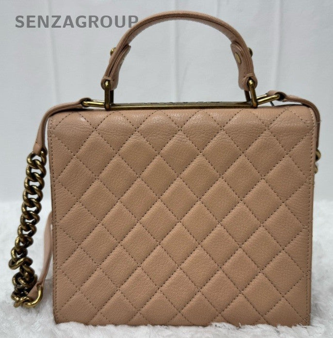 Chanel 2.55 Chain Diamond Top Handle Bag Crossbody Pink Gold Women Classic