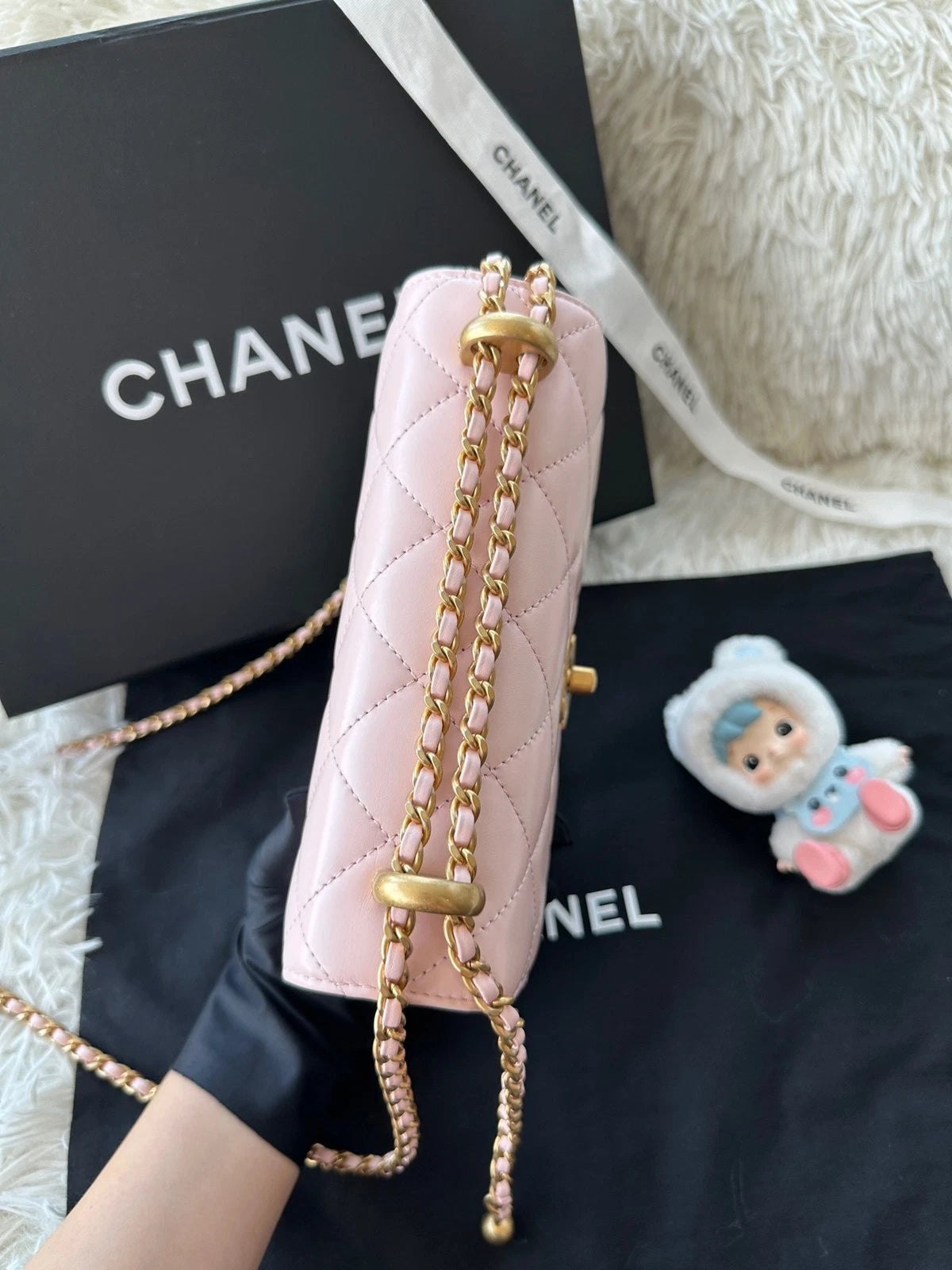 Chanel CF Mini Double Gold Ball Pink Calfskin Shoulder Handbag For Women