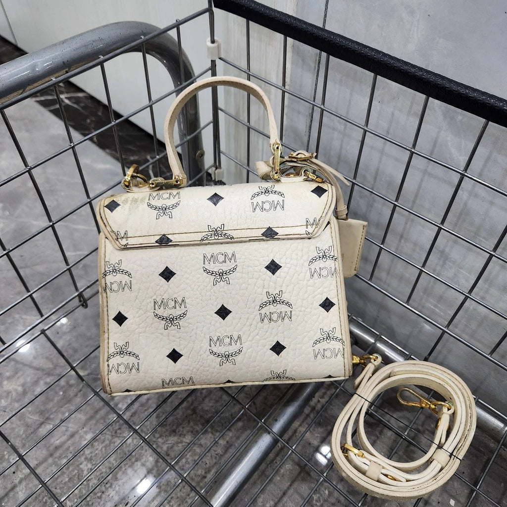 MCM White Monogram Mini Kelly Handbag Shoulder Crossbody Women