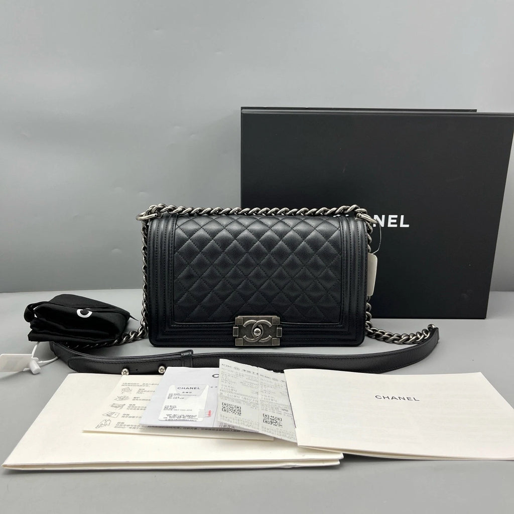 CHANEL Medium Leboy Black Leather Shoulder Bag For Women