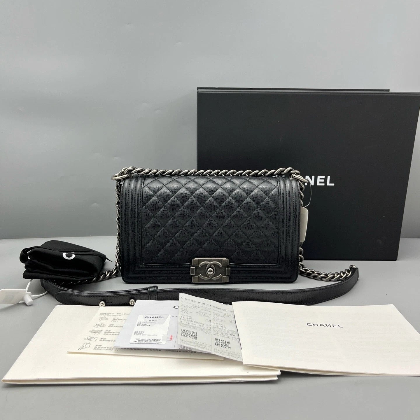 CHANEL Medium Leboy Black Leather Shoulder Bag For Women