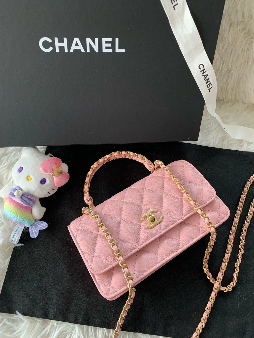 Chanel WOC Organ Bag Logo Handle Leather Pink Handbag Crossbody Women