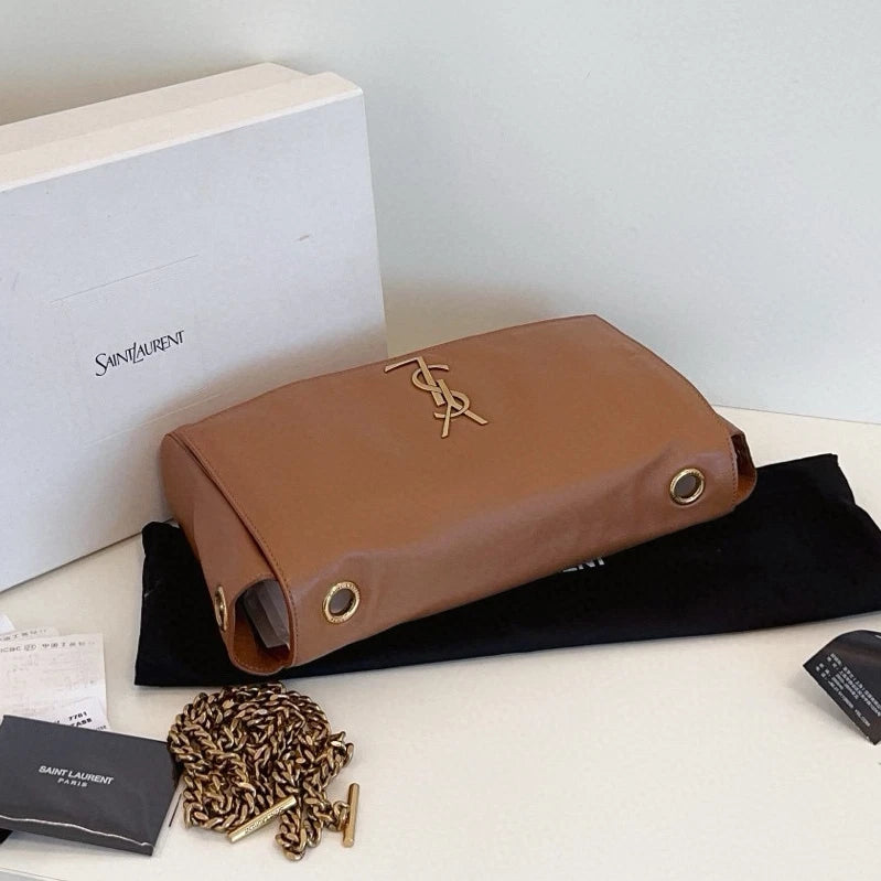 Saint Laurent Reversible Kate Chain Shoulder Crossbody Brown Gold Women Classic