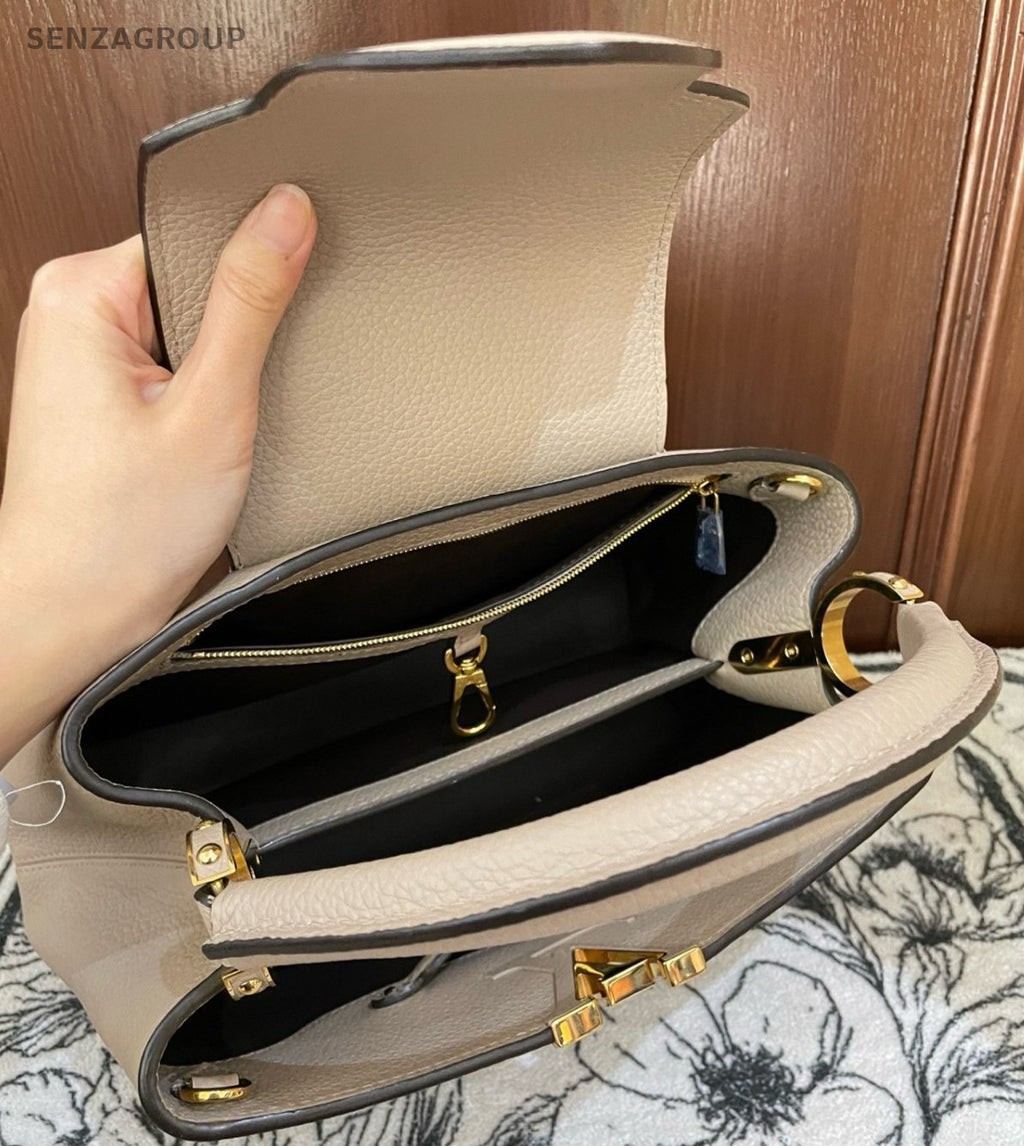 Louis Vuitton Capucines MM Top Handle Bag Crossbody Apricot Gold Women Classic