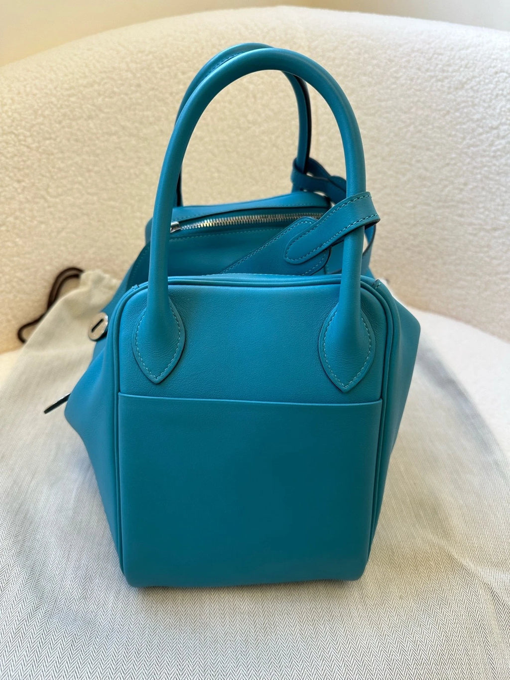 Hermes Lindy30 Blue Leather Silver Hardware Bag For Women