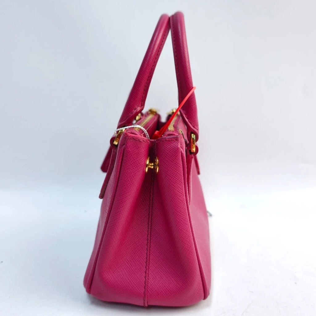 Prada Galleria Mini 2Way Top Handle Bag Crossbody Rose Red Gold Classic Women