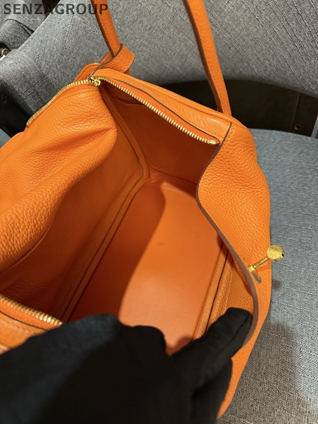 Hermès Orange Gold Hardware Lindy 30 Togo Leather Handbag Shoulder Bag