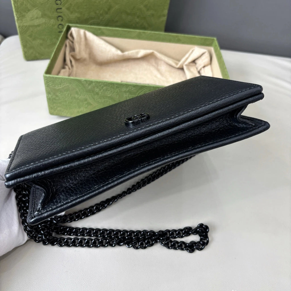 Gucci So Black Woc Chain Calfskin Shoulder Crossbody Bag Black Women Classic