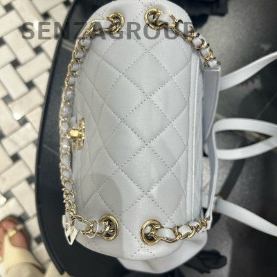 Chanel Duma Large Gray Gold Quilted Chain Backpack Classic Women