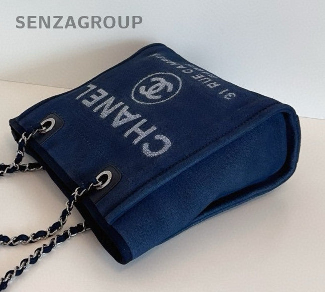 Chanel Beach Bag PM Chain Shoulder Bag Blue Silver Women Classic
