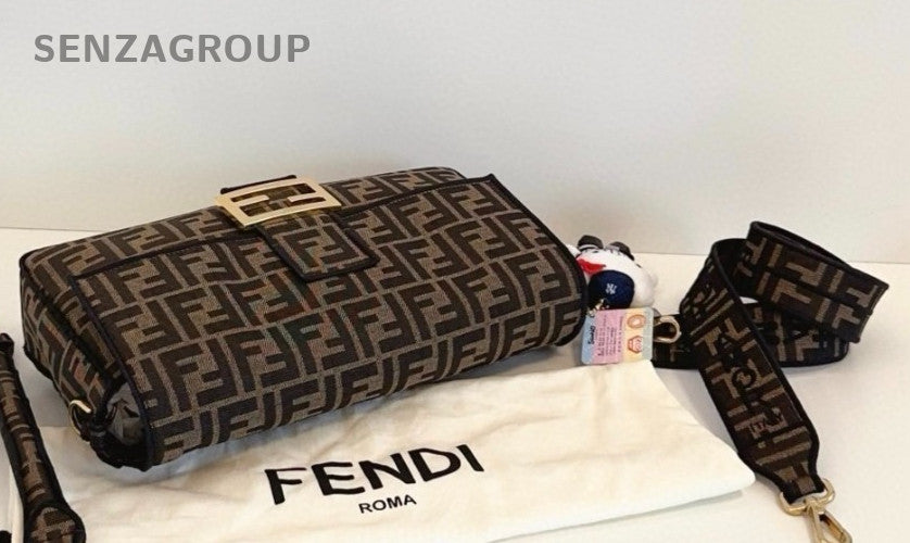 Fendi Baguette GM Monogram Canvas Shoulder Crossbody Bag Women Brown