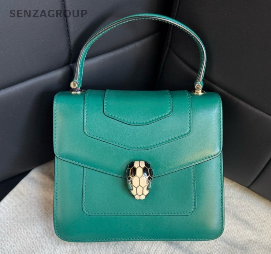 Bvlgari Serpenti PM Chain Crossbody Top Handle Bag Green Gold Women Classic