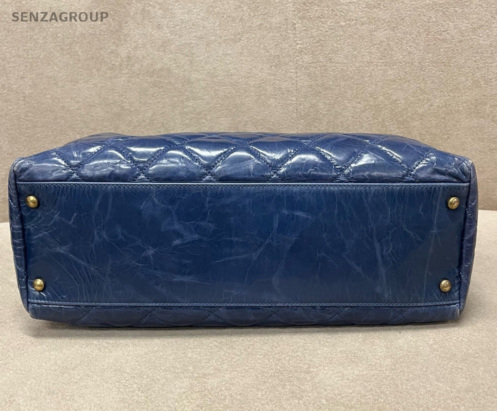Chanel Diamond Tote Chain Shoulder Bag Top Handle Bag Blue Gold Women Classic
