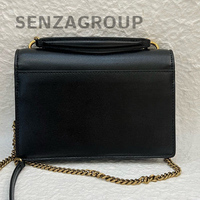 YSL Saint Laurent Sunset Small Black Gold Leather Chain Shoulder Bag