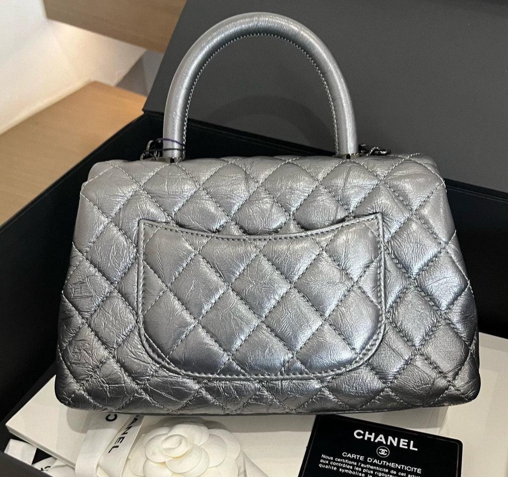 Chanel Coco Handle PM Top Handle Bag Shoulder Bag Crossbody Silver Excellent