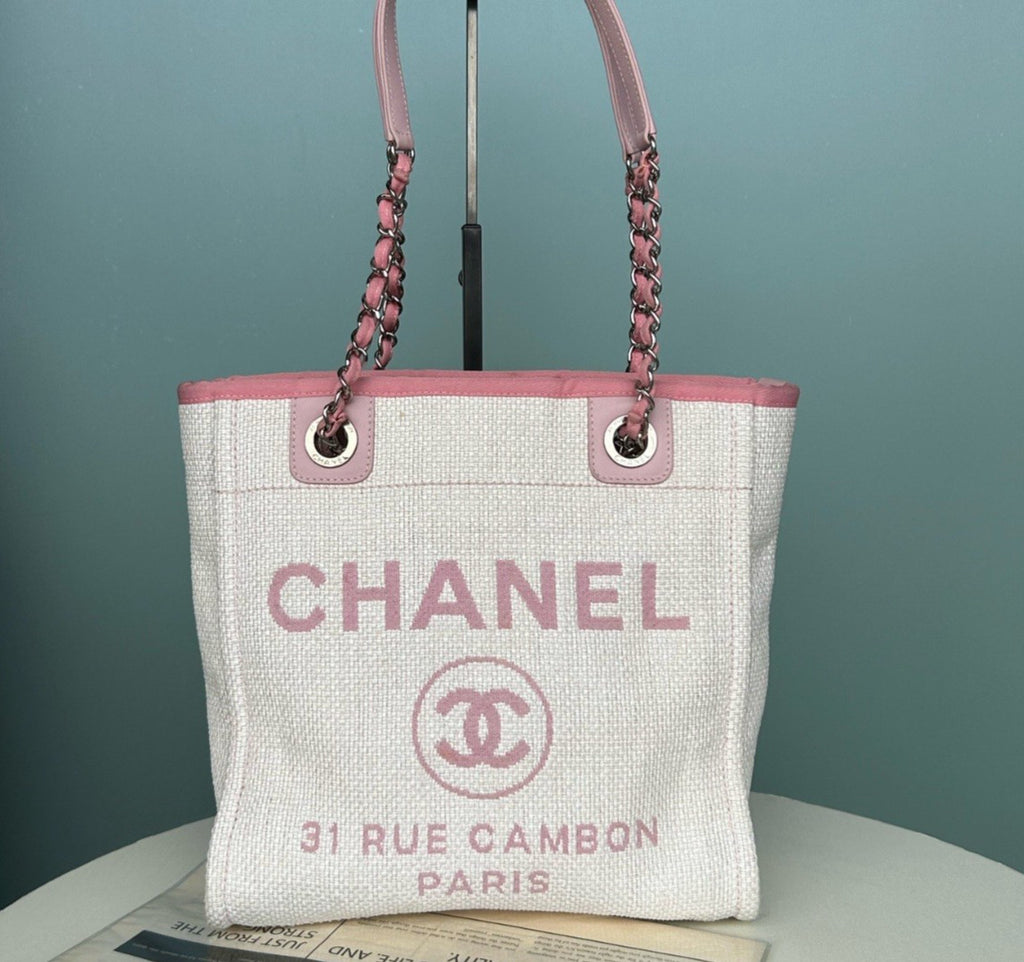 Chanel Beach Bag Chain Shoulder Bag White Pink Silver Hardware Women Classic