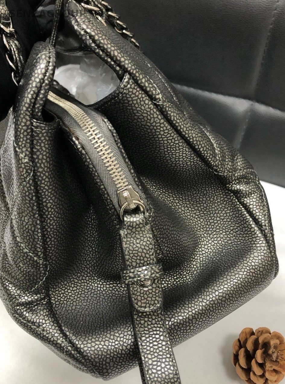 Chanel CC Logo Chain Shoulder Bag Black Silver Diamond Women Classic Designer