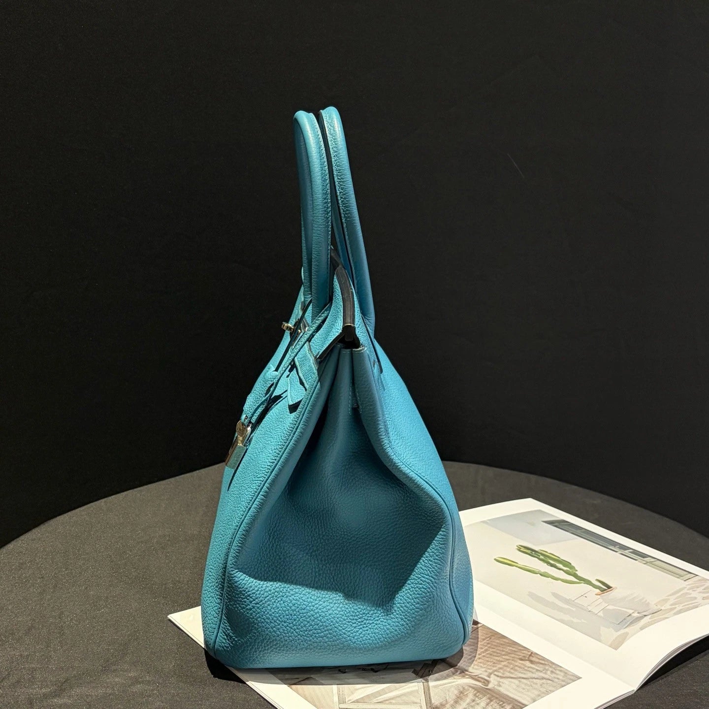 Hermes Birkin35 Togo Leather Tote Blue Handbag Silver Hardware