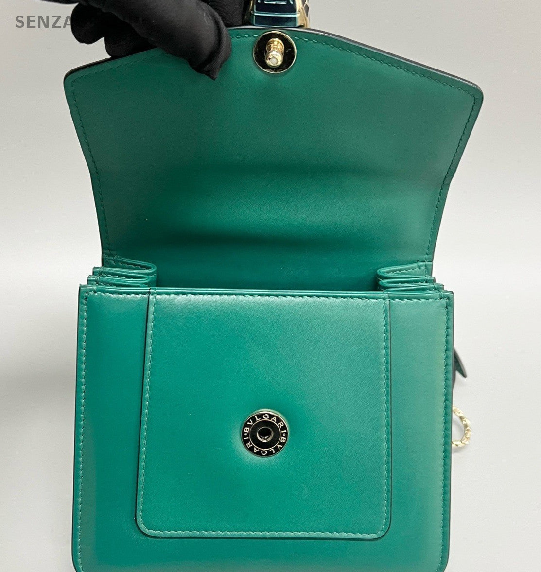 Bvlgari Serpenti PM Top Handle Bag Crossbody Green Gold Women Fashion