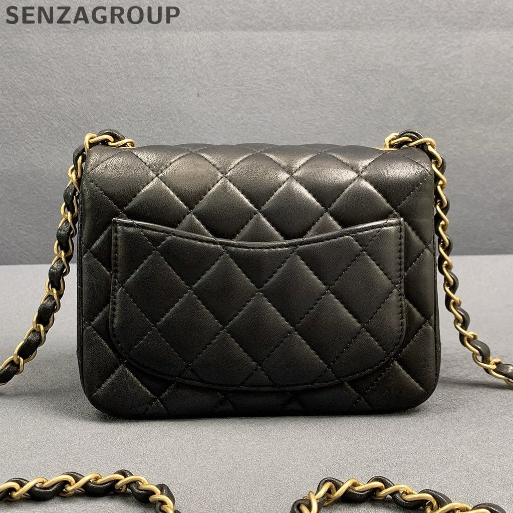 Chanel Classic Flap Black Gold Lambskin Chain Shoulder Crossbody Bag