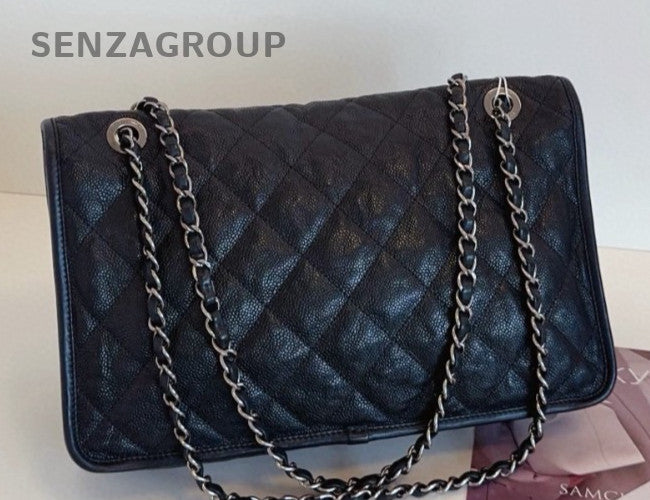 Chanel Jumbo Double Chain Calfskin Shoulder Bag Black Silver Women Classic