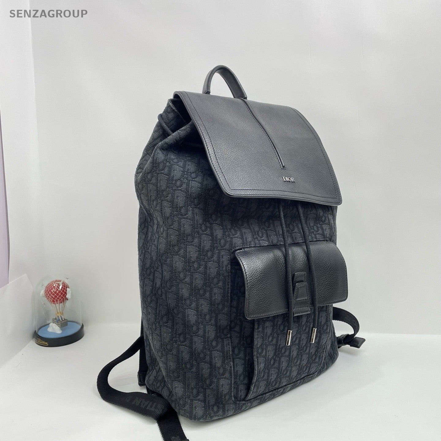 Christian Dior D-Motion Canvas Leather Backpack Black Unisex Adults