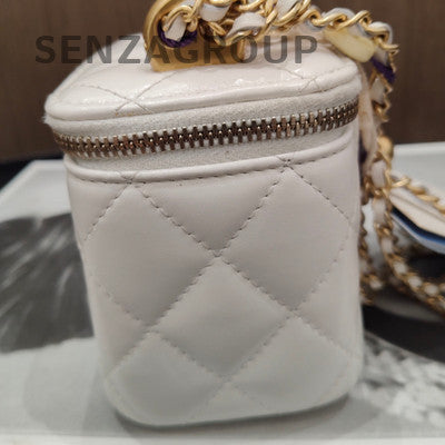 Chanel White Gold Quilted Lambskin Classic Flap Bag Chain Strap