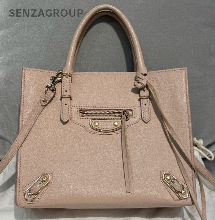 Balenciaga PM Tote Bag Top Handle Bag Crossbody Pink Gold Women Classic Designer