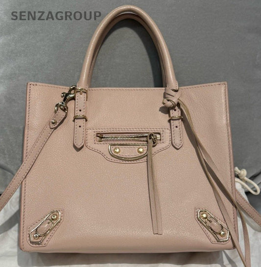 Balenciaga PM Tote Bag Top Handle Bag Crossbody Pink Gold Women Classic Designer