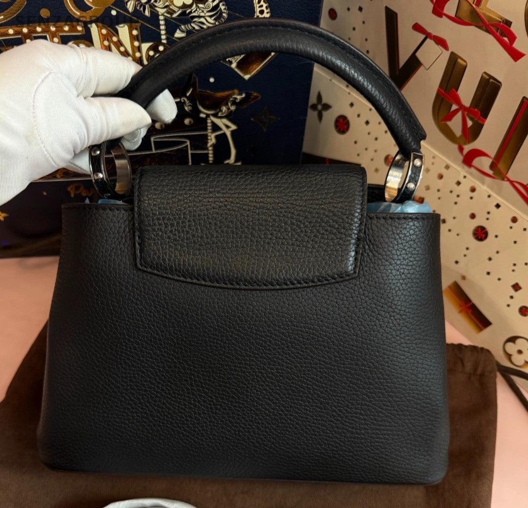 Louis Vuitton Capucines BB Calfskin Top Handle Bag Crossbody Black Silver Women