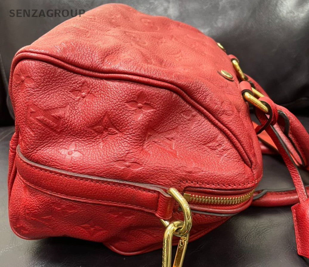 Louis Vuitton Monogram Tote Top Handle Bag Crossbody Red Gold Women Classic
