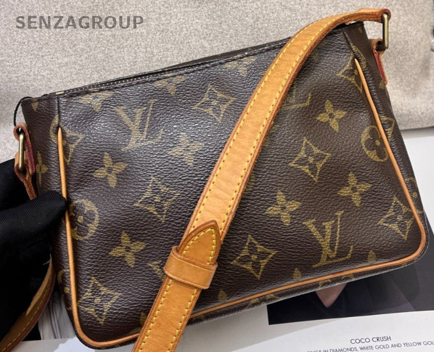 Louis Vuitton Monogram Vintage Shoulder Bag Crossbody Brown Gold Women Classic