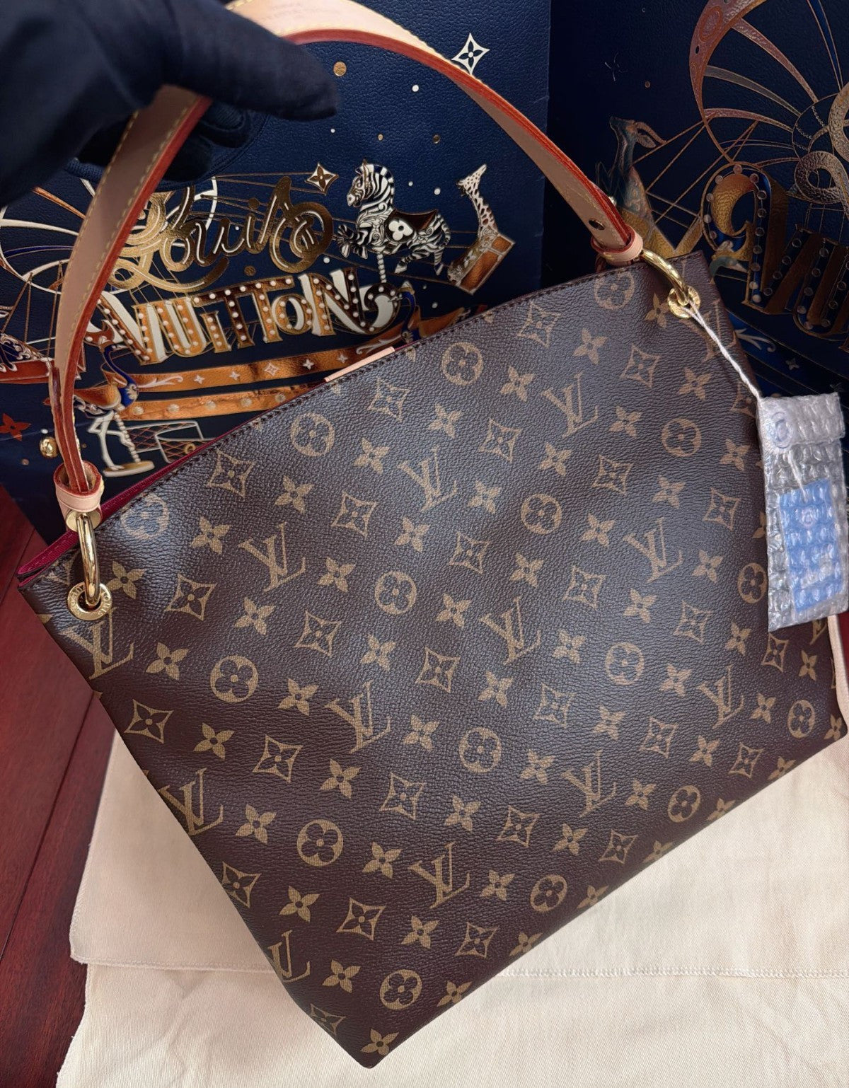 Louis Vuitton Graceful PM Monogram Top Handle Shoulder Bag Brown Gold Women