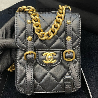 Chanel Black Gold Classic Quilted Shoulder Crossbody Messenger Bag