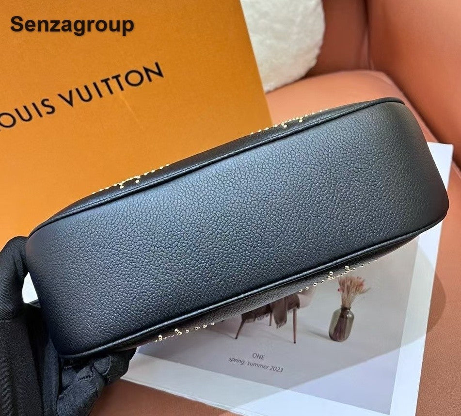 Louis Vuitton Bagatelle Monogram Shoulder Bag Crossbody Black Gold Women Classic