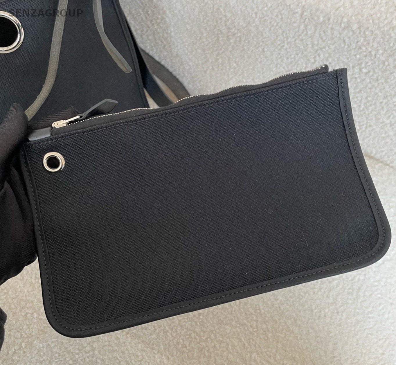 Hermes Herbag31 Canvas Top Handle Bag Crossbody Black Silver Women Classic