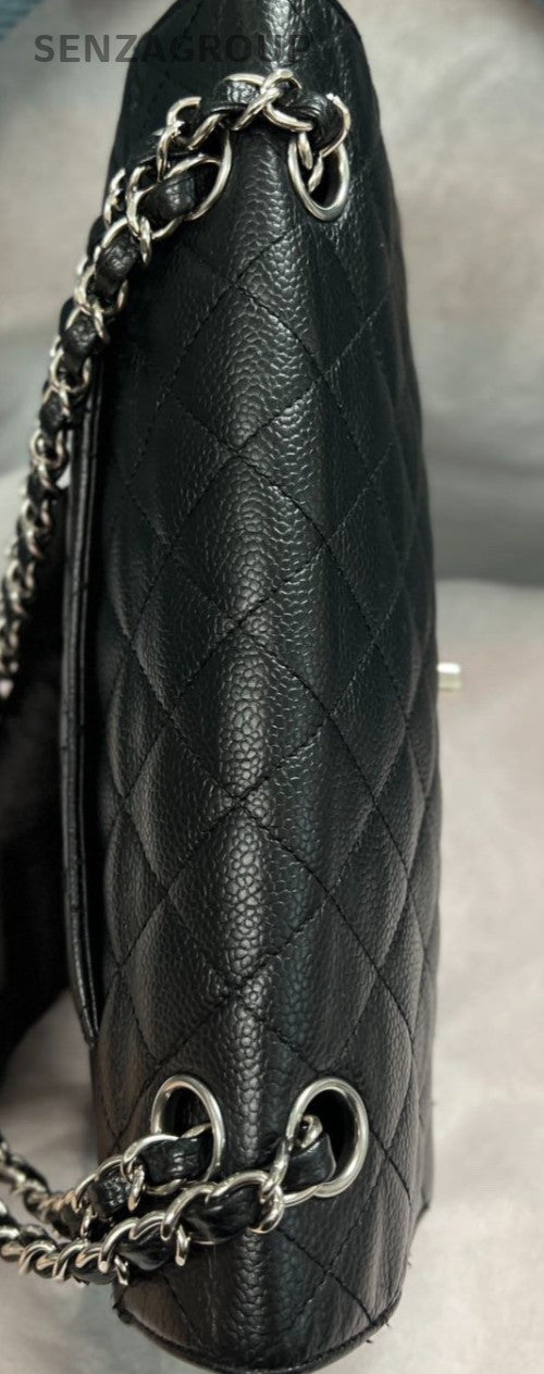 Chanel Classic Flap MM Chain Shoulder Bag Black Silver Used Women Designer
