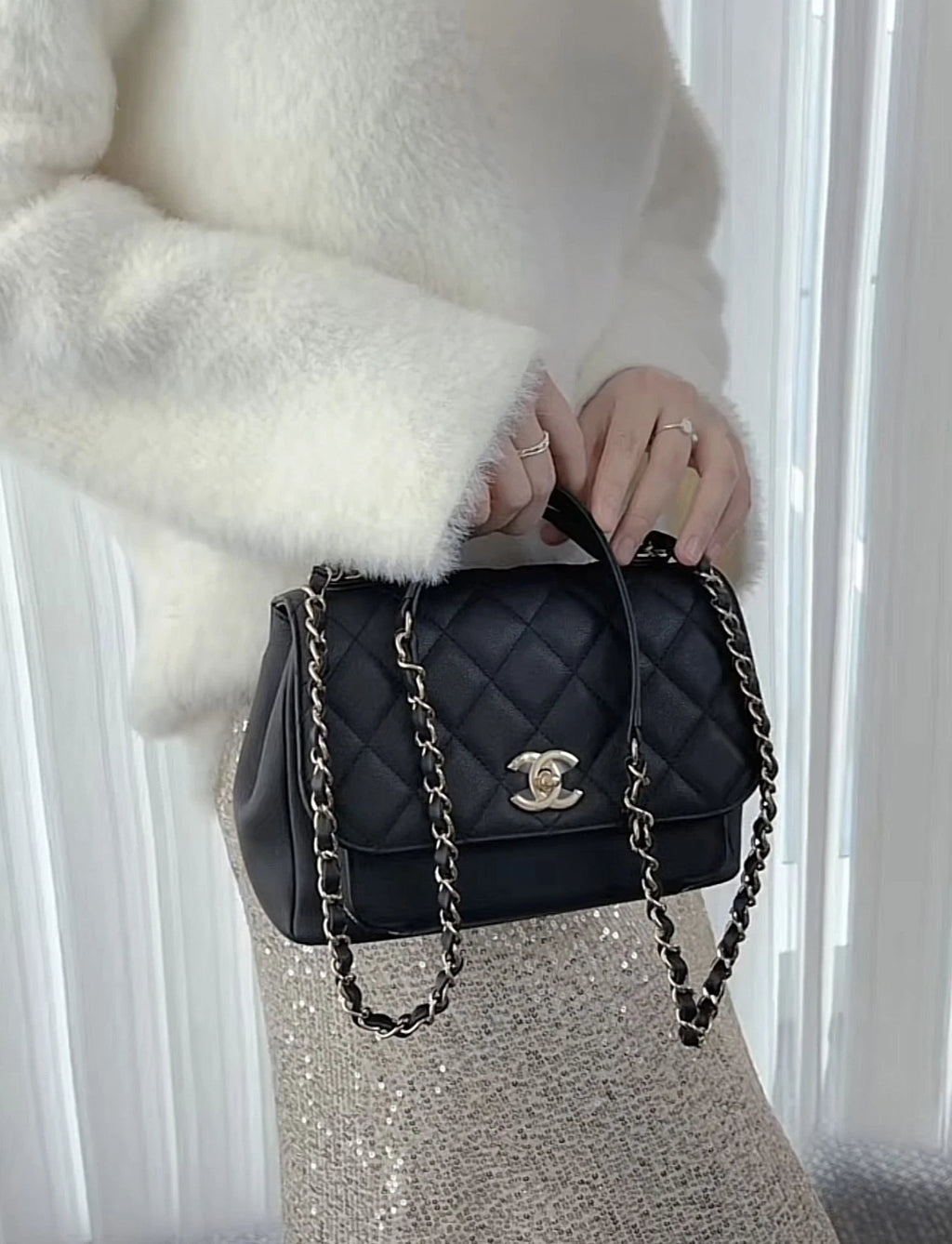 CHANEL Medium Calfskin Top Handle Messenger Bag For Women