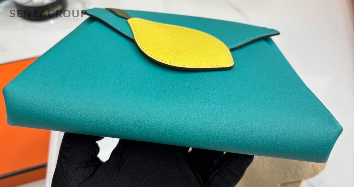 Hermès  Leather Clutch Handbag Green Lemon Yellow Women