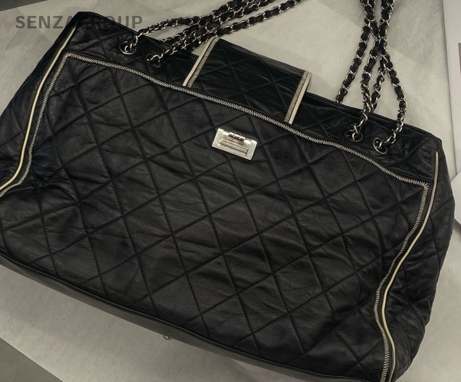 Chanel Classic Diamond Pattern Chain Shoulder Bag Black Silver Women
