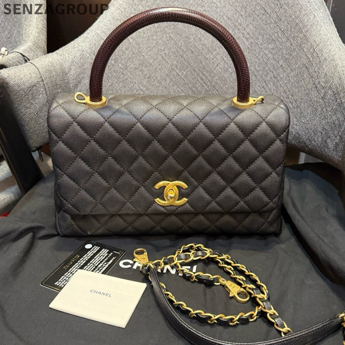 Chanel Coco Handle Medium Black Gold Quilted Classic Handbag