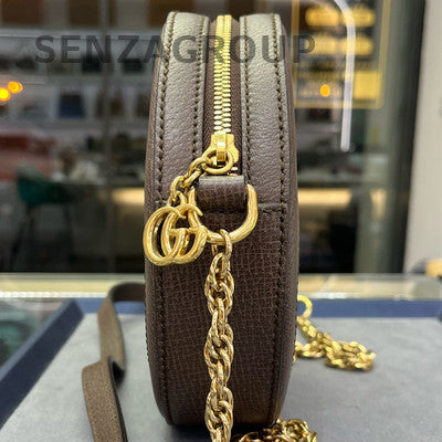 Gucci Ophidia GG Round Chain Crossbody Bag Brown Gold Women's Classic