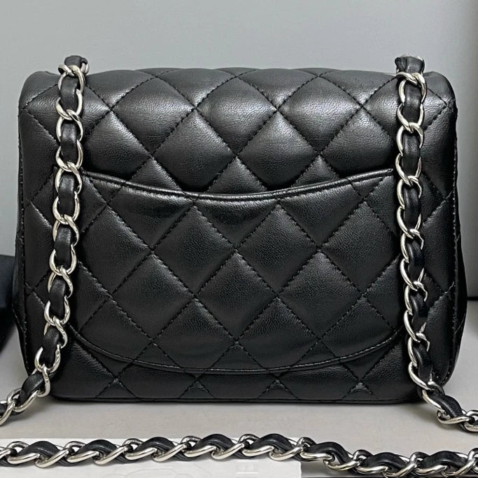 Chanel Classic Flap Black Silver Diamond Crossbody Bag Women Classic
